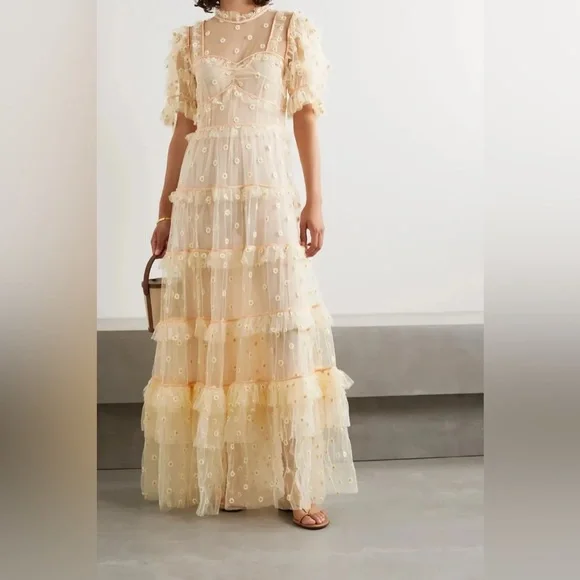 ✨Last Chance💋🌸🌼DÔEN ‘Orelia’ Daisy Embroidered Tiered Tulle Dress S✨ - Picture 4 of 15